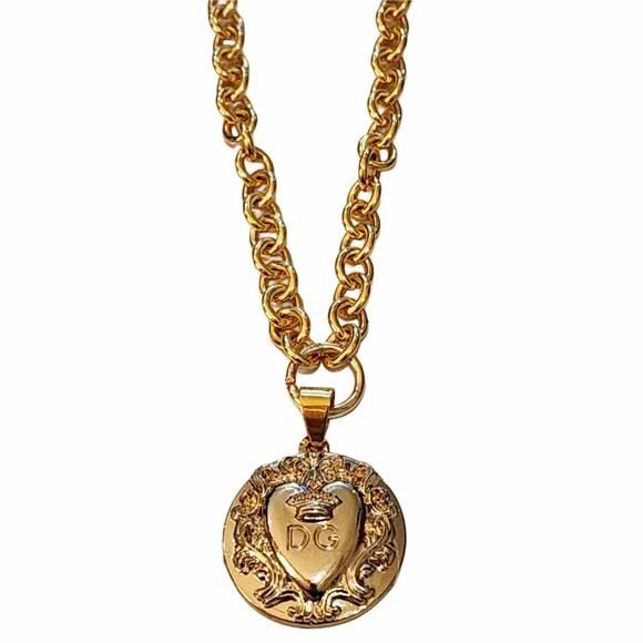 Dolce & Gabbana Large Gold Button Pendant 18K Gold Filled Chunky Necklace - Picture 1 of 4